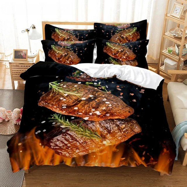 Lodestar 3D Bettwäsche-Set mit Fleisch- und Meeresfrüchte-Print, 3-teilig, Multicolour, B/H: 264 x 228 cm - Bild 1