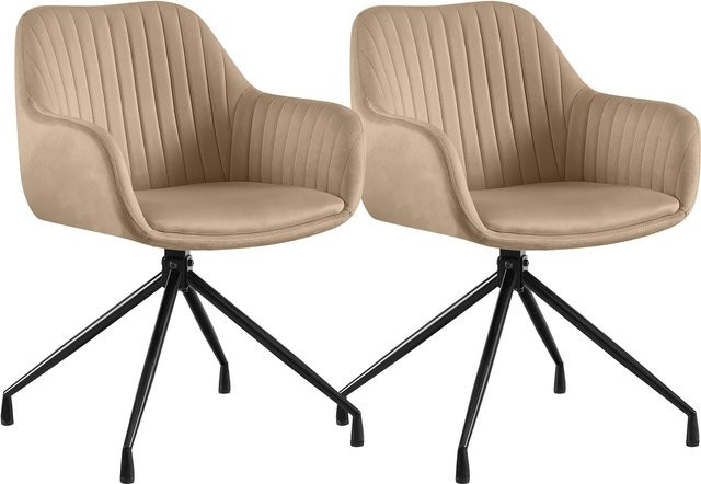 2er Set Novanis Esszimmerstühle von CLP, drehbare Polsterstühle mit Armlehnen und Rückholfunktion, beige Microfibre mit Metallgestell - Bild 1