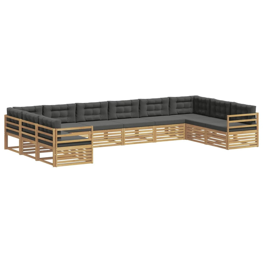vidaXL Sofagarnitur aus Massivholz Akazie im modernen Latten-Design mit Armlehnen und Kissen in Anthrazit, Weiß oder Grau - Bild 2