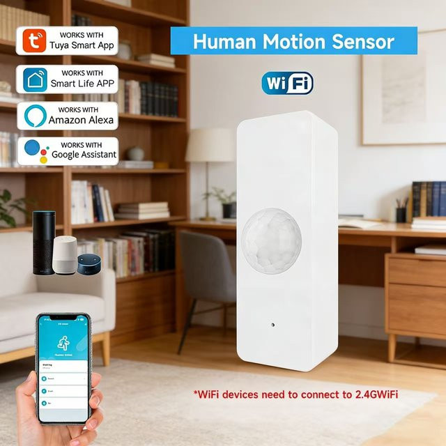 Tuya WiFi Smart PIR-Bewegungssensor Infrarot-Körperdetektor für Heimsicherheit mit Tuya Smart Life und Alexa, Weiß - Bild 1