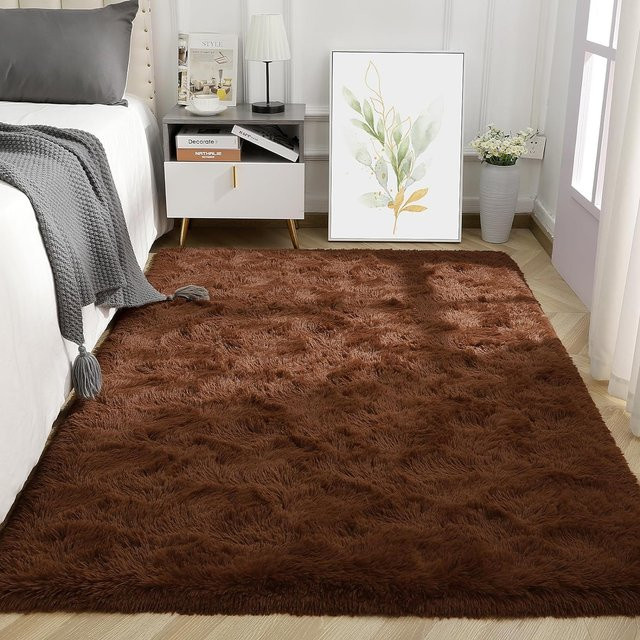 Wucifang Shoes Weicher Plüschteppich mit Farbverlauf in Braun, Rutschfeste Bodenmatte für Wohnzimmer, Schlafzimmer und Kinderzimmer, B/T: 100 x 200 cm - Bild 1