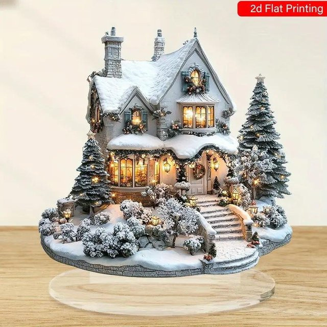Böhmische Acryl-Weihnachtsdekoration von Wood Nest mit Schneemannhaus-Szene in Mehrfarbig, B/T/H: 20 x 20 x 20 cm - Bild 1