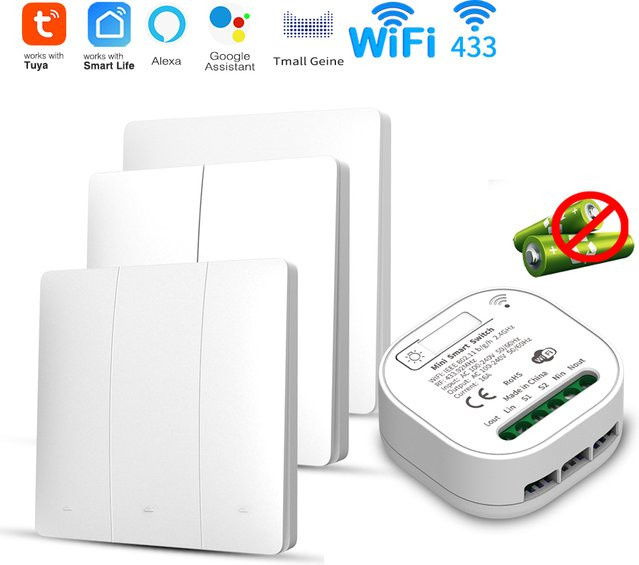 Tuya WiFi Smart Lichtschalter mit kinetischer Energie in Weiß, kompatibel mit Amazon Alexa und Google Assistant - Bild 1