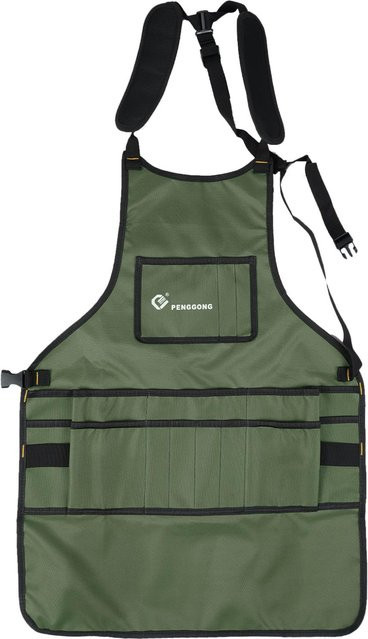 PENGGONG Wasserdichte Küchenschürze aus Oxford-Gewebe mit Taschen und verstellbarem Nackenriemen, Unisex, Armee Grün - Bild 1