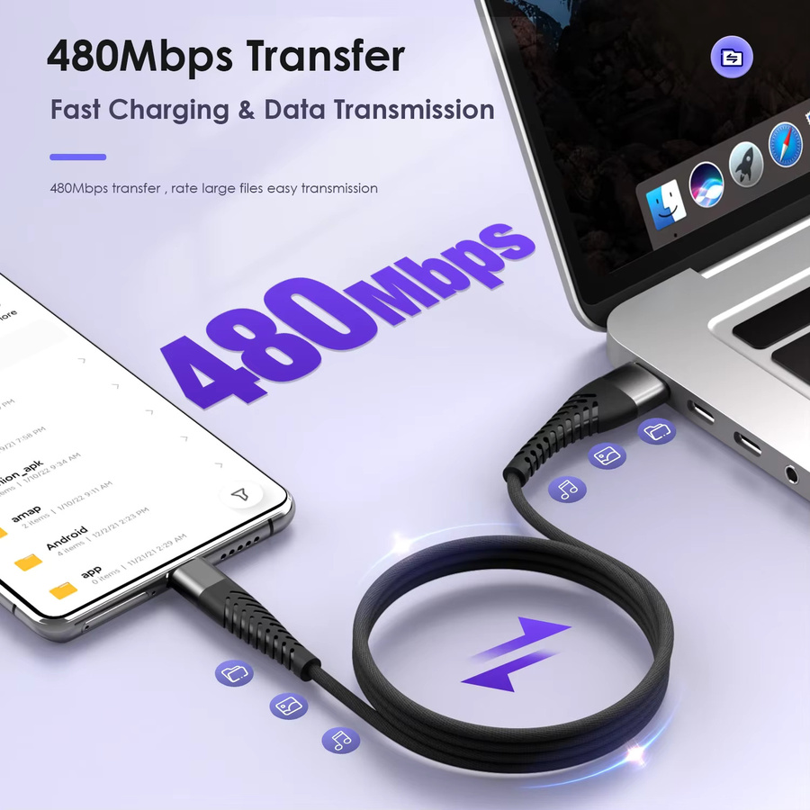 7A 100W USB zu Typ C Schnellladekabel in Blau für Xiaomi, Huawei, Samsung, OnePlus und iPhone - Bild 3