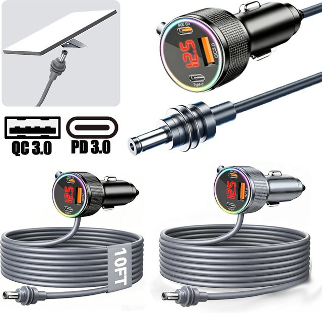Kebidu Auto-Adapter für Starlink Mini mit 3m Kabel, 12-24V Zigarettenanzünder-Adapter mit PD QC3.0 für Auto, LKW und Wohnmobil, Schwarz - Bild 1
