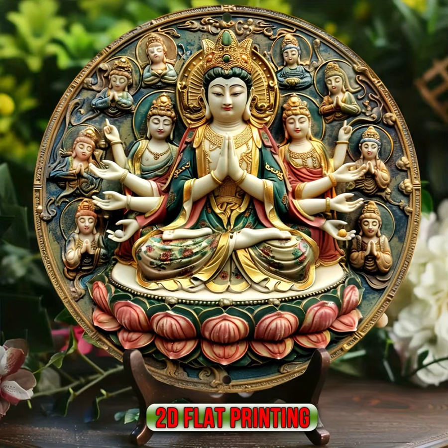CIFBUY Buddhistische Metallwandkunst Mandala im Vintage-Stil, rundes Tibetisches Dekor in Grün, Gold und Rot für Meditation und Heimtempel - Bild 6
