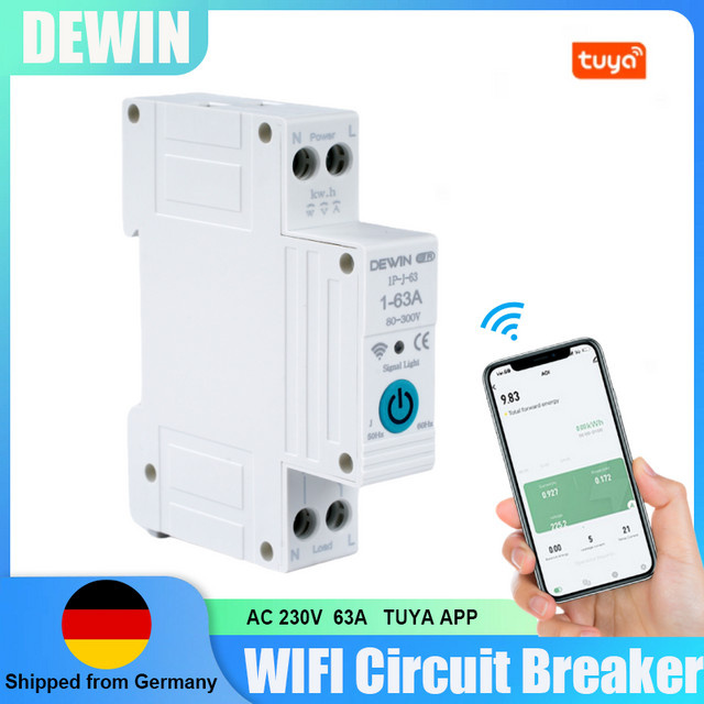 Tuya WiFi Smart Circuit Breaker 230V 1P 63A mit Leistungsmessung in Weiß zur Fernsteuerung für dein Smart Home, Montage auf 35mm DIN-Schiene - Bild 1