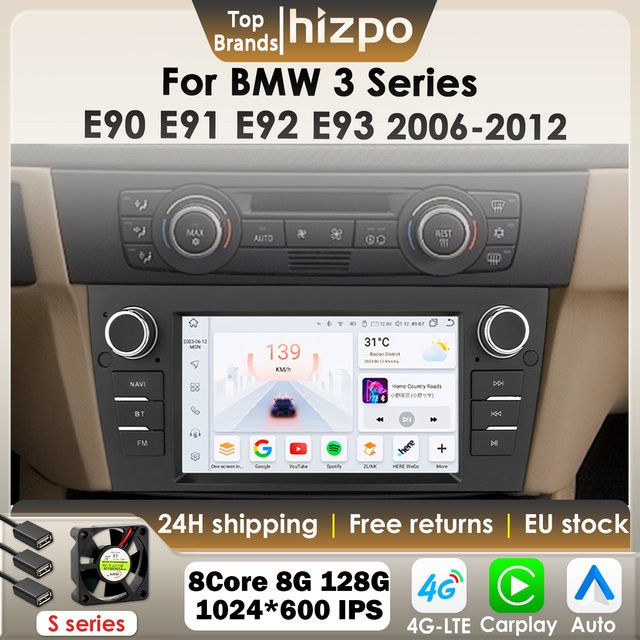 Hizpo Android 13 2Din Auto Multimedia System für BMW 3er E90 E91 E92 E93 mit 7 Zoll Display, GPS, CarPlay und 4G Unterstützung in Schwarz - Bild 1
