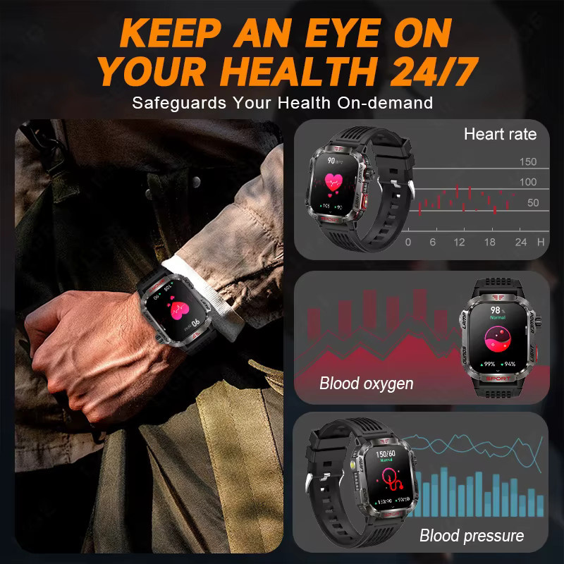 LIGE Smartwatch, Schwarz, Silikon, GPS, Kompass, Wasserdicht - Bild 2