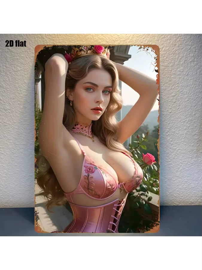 HELLOYOUNG Vintage Rose Princess Blechschild Wanddekoration mit floralem Motiv, B: 20,3 cm, H: 30,5 cm - Bild 2