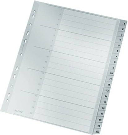 Leitz Register DIN A4 Zahlenregister 1-20 aus Polypropylen in Grau und Transparent - Bild 1