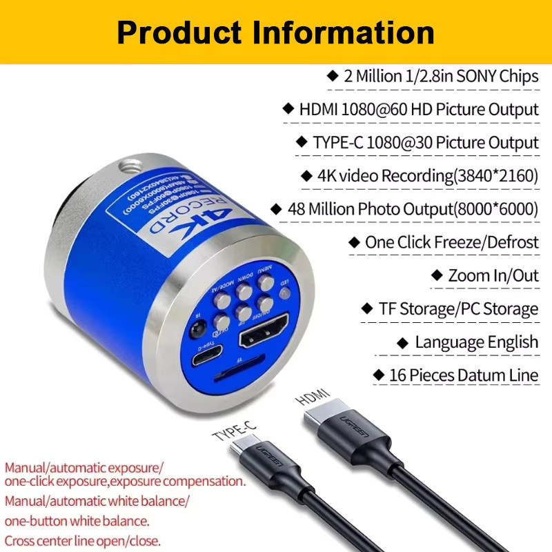 YIZHAN Digitalmikroskop mit 1-150X Zoom, HD 4K 48MP 1080P Industriekamera für Elektronik mit USB-C und HDMI Anschluss - Bild 3