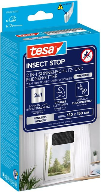 tesa Insect Stop 2-in-1 Fliegengitter mit Sonnenschutz für Fenster, Anthrazit, B: 130 cm, H: 150 cm - Bild 2