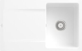 Villeroy & Boch Siluet 45 Flat Flächenbündige Spüle aus Keramik in Snow White mit Ablauffläche und Handbetätigung - Bild 1