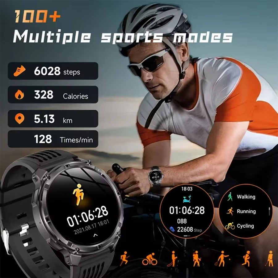 LIGE Smartwatch für Männer in Schwarz mit integrierter Taschenlampe, Bluetooth-Anruffunktion, Herzfrequenzmessung, Kompass und IP68 Wasserdichtigkeit sowie 1100 mAh Akku - Bild 5