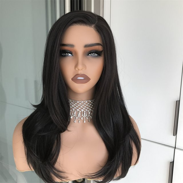 AISOM Perücke, synthetisch, Lace-Front, 18 Zoll, schwarz, Damen - Bild 1