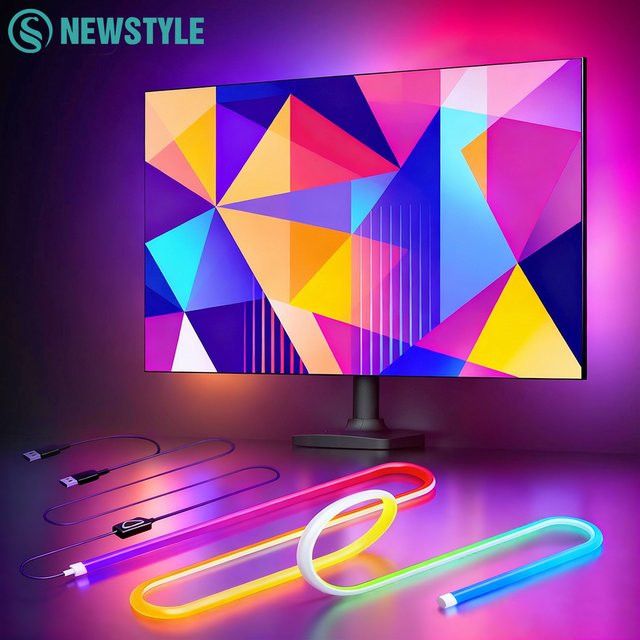 RGB Computer Monitor Hintergrundbeleuchtung mit Sync-Funktion für Farben und Musik, Doppel USB Gaming Lichtleiste für deinen Schreibtisch - Bild 1