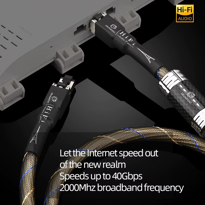 HiFi Audio Cat8 Ethernet-Kabel mit OCC Sterling Silber und vergoldeten RJ45-Steckern, High Speed 40 Gbit/s 2000 MHz LAN-Kabel in Silber - Bild 2