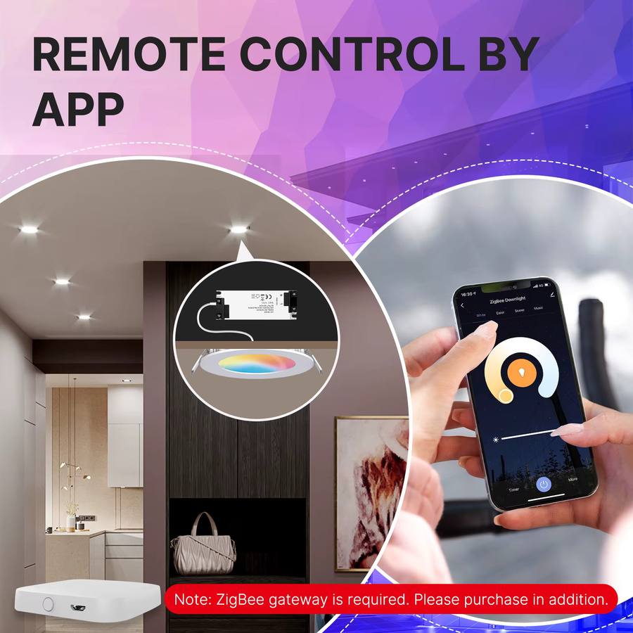 MOES Smart Downlight 6W ZigBee LED Einbaustrahler mit RGB Farbwechsel und CCT Warmweiß bis Kaltweiß, kompatibel mit Alexa und Google Assistant, Weiß - Bild 4
