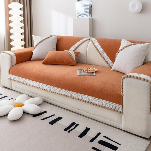 Sofakissen Super Six aus rutschfestem Chenille mit Fellbommeln im Boho-Stil, B/B/H: 70 x 70 x 70 cm - Bild 1