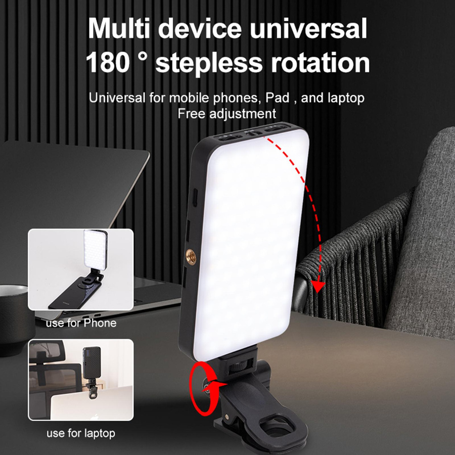 Andoer LED-Videoleuchte im Taschenformat mit Clip, dimmbar, 2500 K – 9000 K, 3000 mAh Akku, Schwarz - Bild 3