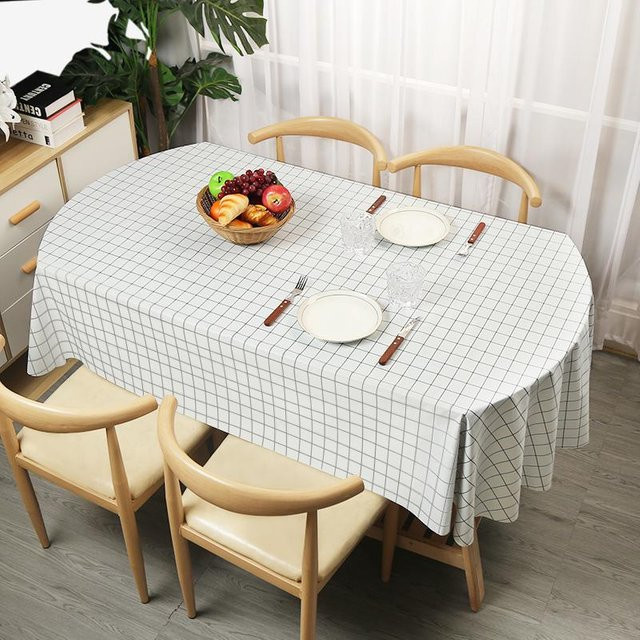 Stolze Rose Ovale Tischdecke aus PVC in Weiß, wasserabweisend und floral, B/T: 140 x 200 cm - Bild 1