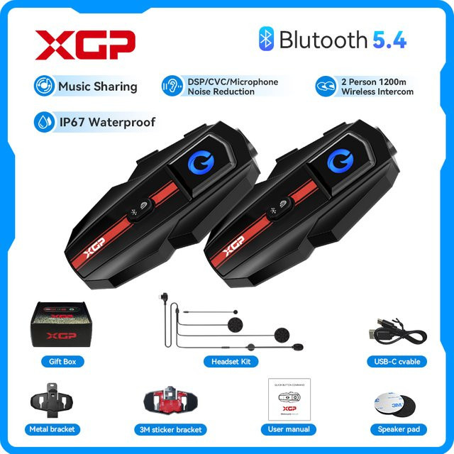 XGP Motorrad-Intercom Bluetooth-Helmset mit Sprachsteuerung und Geräuschunterdrückung in Schwarz - Bild 1