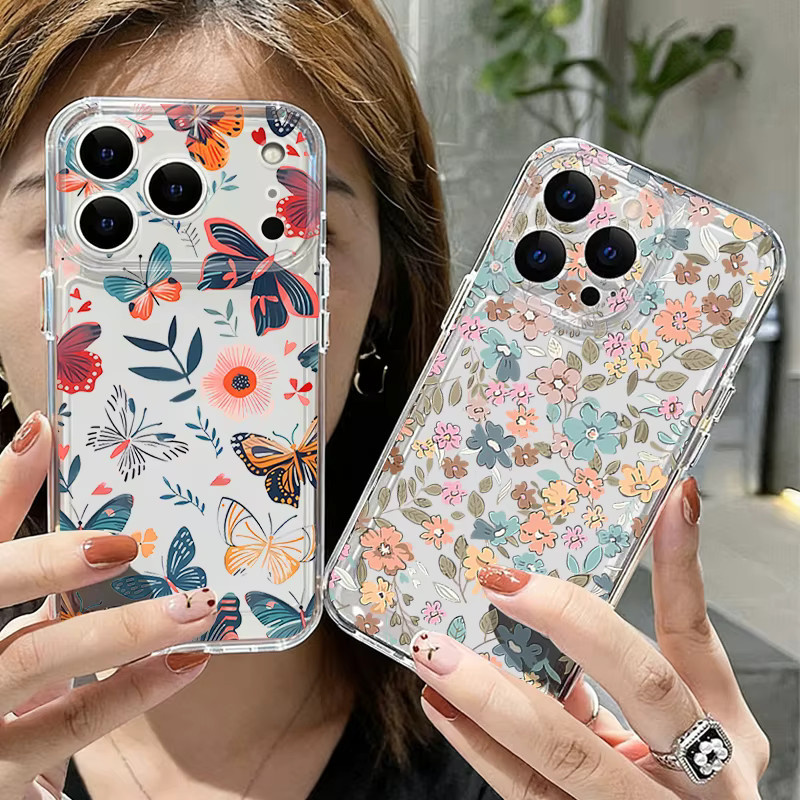 MOESOE Handyhülle mit buntem Blumenmuster für iPhone 17e 17 16 15 14 13 Pro Max 17 Pro, stoßfeste transparente Silikonhülle, mehrfarbig - Bild 1