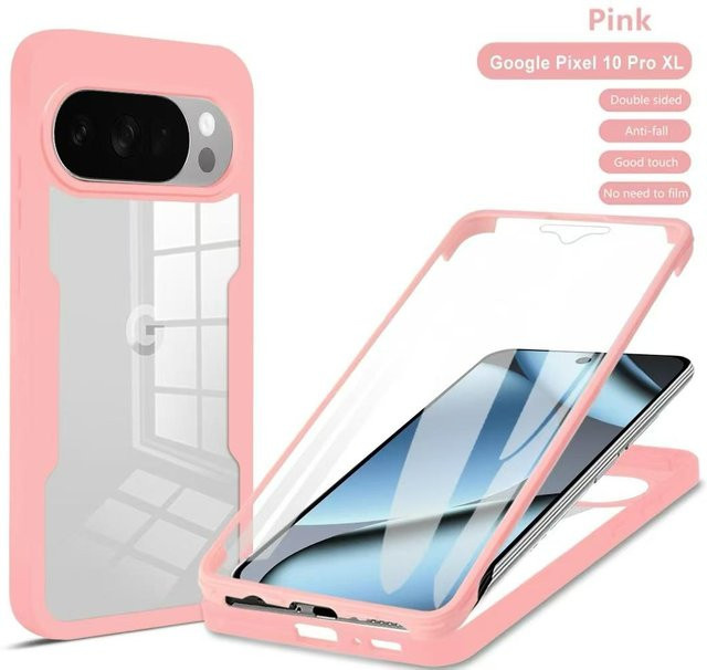 3in1 Armor 360 Grad Vollschutz Hülle mit Displayschutz für Google Pixel 10, 10A, 9 Pro XL und 10 Pro XL, Transparent mit Rosa Akzenten, Anti-Drop Schutzhülle aus PC und TPU - Bild 1