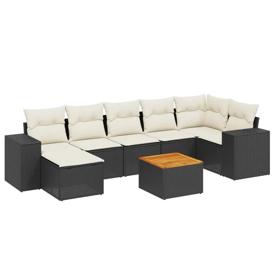 vidaXL 8-tlg Garten-Sofagarnitur in L-Form aus schwarzem PE-Rattan mit Kissen und pulverbeschichtetem Stahlgestell - Bild 2