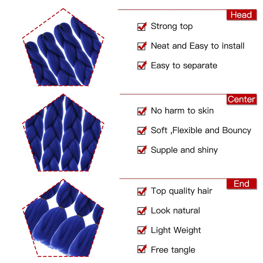 Refeeny Jumbo Flechten Haar Extensions, 4 Teile, 24 Zoll, Synthetische Faser - Bild 2