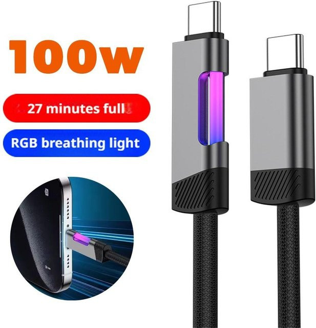 RGB Flowing Night Ladekabel in Schwarz, geflochtenes Drahtmaterial, verschleißfest und zugfest, Länge: 1 m oder 2 m - Bild 1