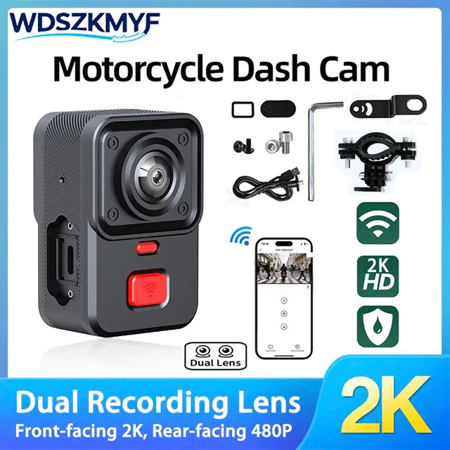 WDSZKMYF Motorrad-Dashcam mit Einzel- oder Doppellinse, wasserdichte Action-Camera mit 2K Front-DVR, 480P Rückkamera, GPS und Nachtsicht, Schwarz - Bild 1