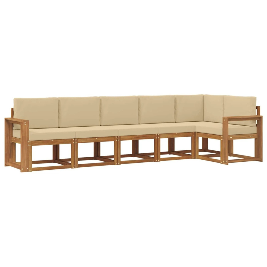 vidaXL Outdoor-Sofagarnitur in L-Form aus massivem Akazienholz mit Kissen, Farbe: Natur und Beige - Bild 2