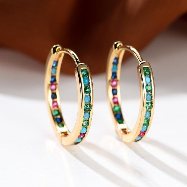 YIRAN Jewelry Creolen, Regenbogen Zirkonia, Champagnergold, Damen - Bild 1