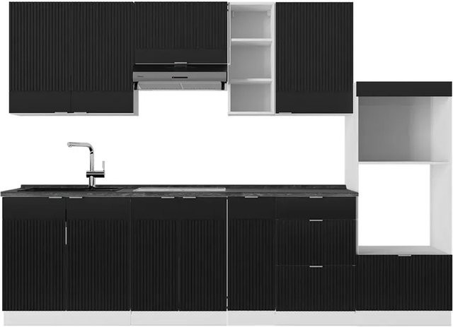 Vicco Fame-Line Küchenzeile Anthrazit Schwarz Weiß gestreift B: 280 cm - Bild 1