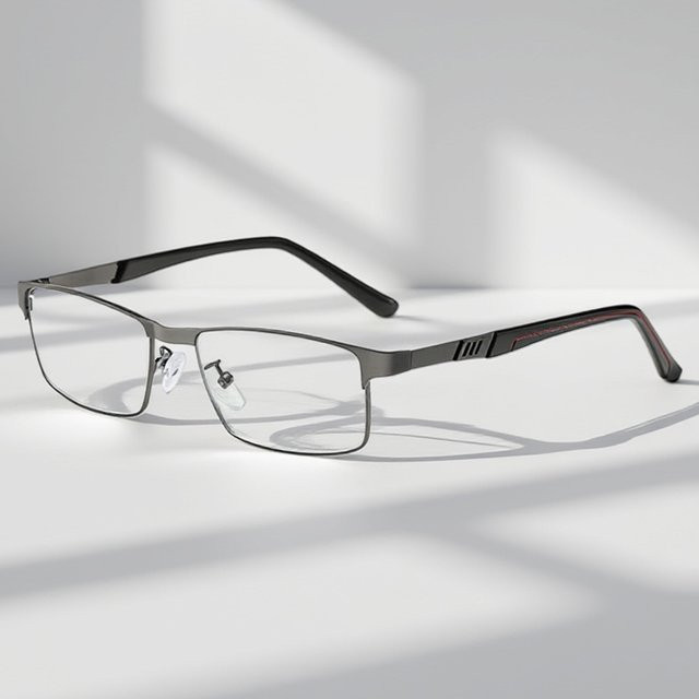FUQIAN Lesebrille Rechteck, Metall, Vollrand, Herren, Blaulichtfilter - Bild 1