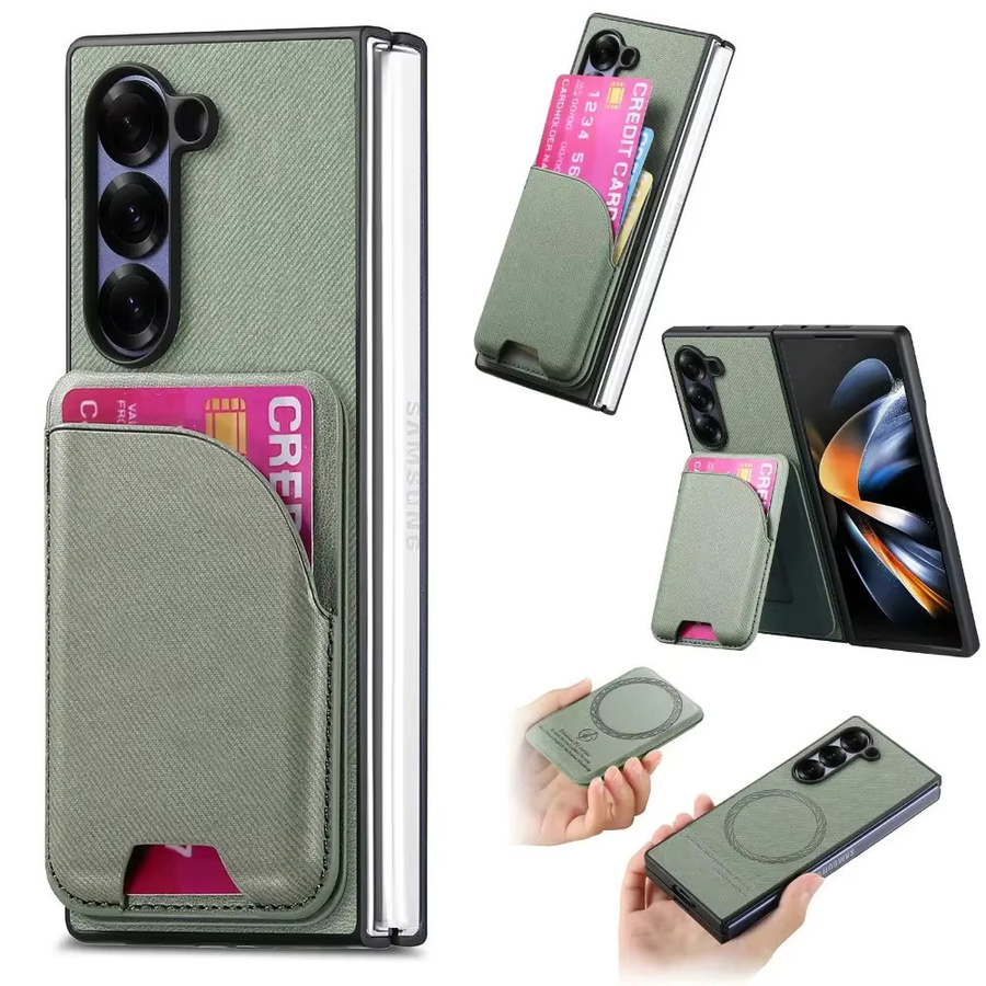 Magnetische Kartenhalter-Brieftasche aus PU-Leder für Samsung Galaxy Z Fold 7 6 5 4 3 in Grün - Bild 5