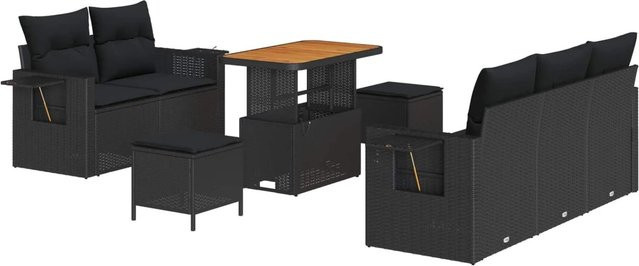 vidaXL Gartensofa-Set 8-teilig aus Poly-Rattan in Schwarz mit Kissen und Tisch - Bild 1
