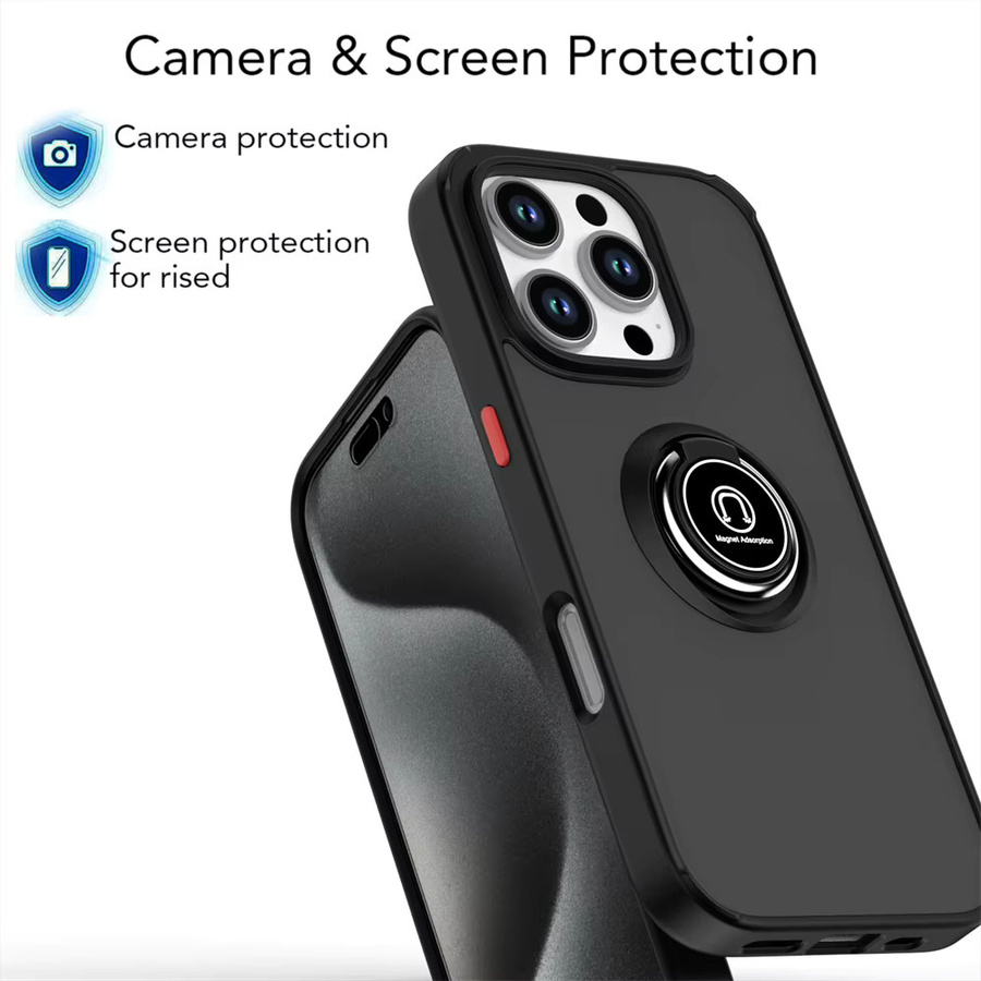 Matte Fingerring-Handyhülle von Vyimc mit magnetischem Ständer für iPhone 15 16 17 Pro Max 14 Plus 13 12 11 in Schwarz und Gelb - Bild 3