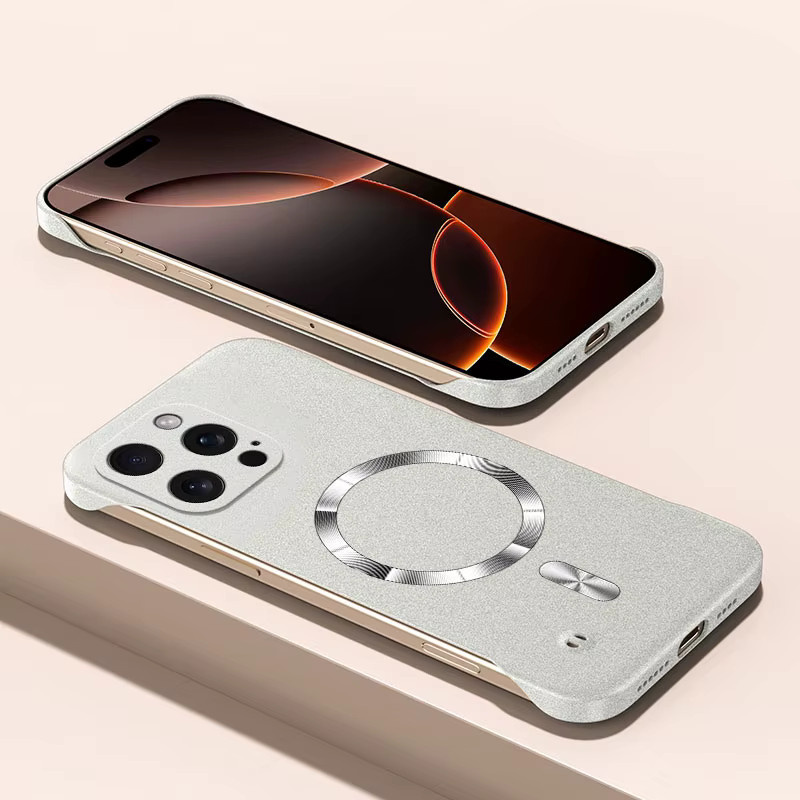 Fudusaidman MagSafe Sandstein Schutzhülle für iPhone 11 bis iPhone 17 Pro Max, ultradünne rahmenlose Hart-PC Abdeckung in Beige, Grau oder Sand - Bild 2