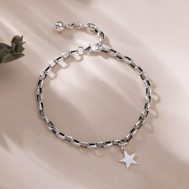 Armband 925 Silber, Stern Anhänger, Perlenkugel Charm, Damen, 18cm - Bild 1
