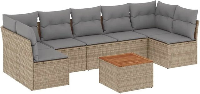 vidaXL 8-tlg Garten-Sofagarnitur aus Poly-Rattan und Akazienholz in Beige und Braun - Bild 1
