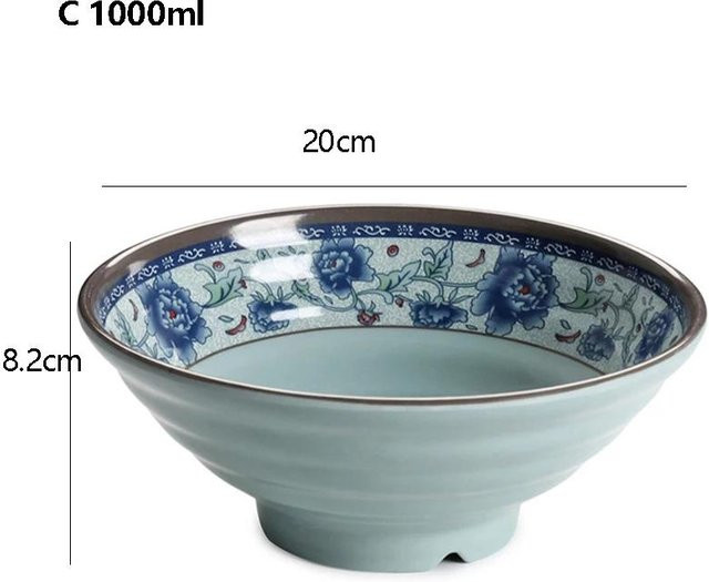 Binchi Nudelschüssel für Ramen und Reis, Blau, Floral, 1000 ml - Bild 1
