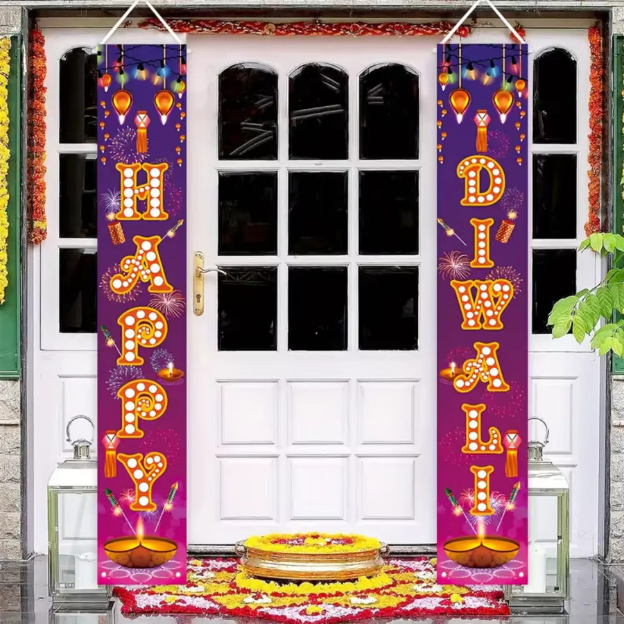 VIKAMA Diwali Festival Banner mit fluoreszierendem Druck, bunte Dekoration für den Außenbereich, B/H: 180 x 30 cm - Bild 2