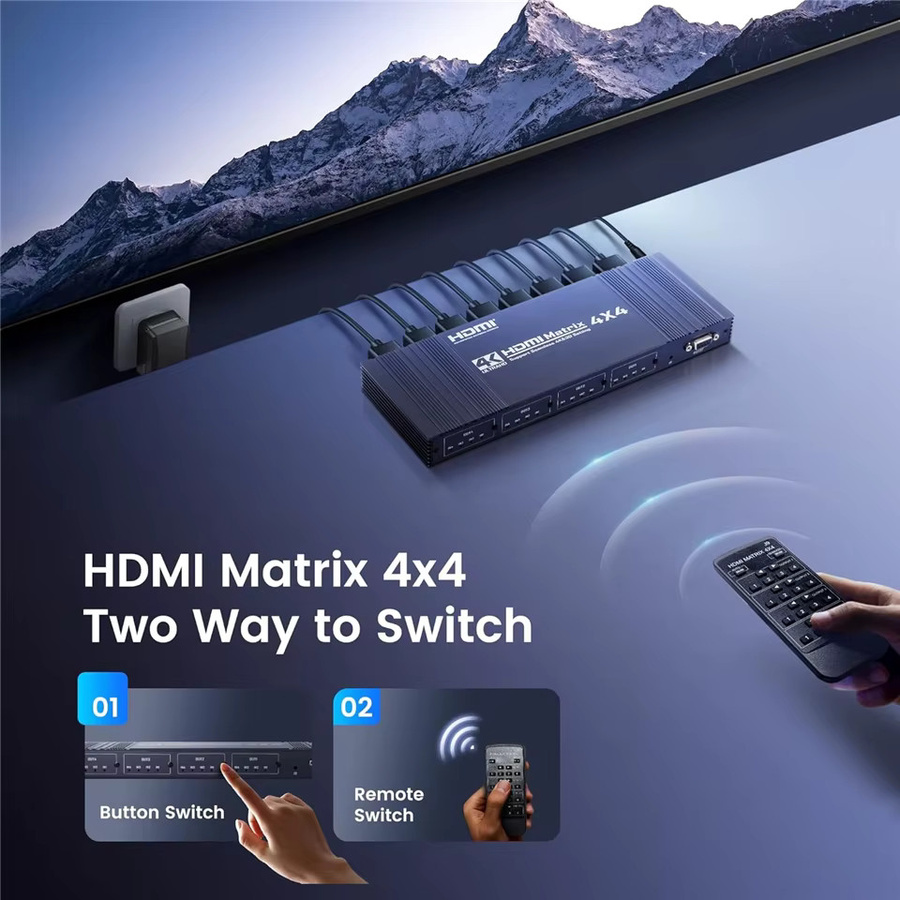 Navceker 4K HDMI Matrix Switch 4 in 4 out Seamless Splitter Audio Video Selector Box in Schwarz - Bild 5