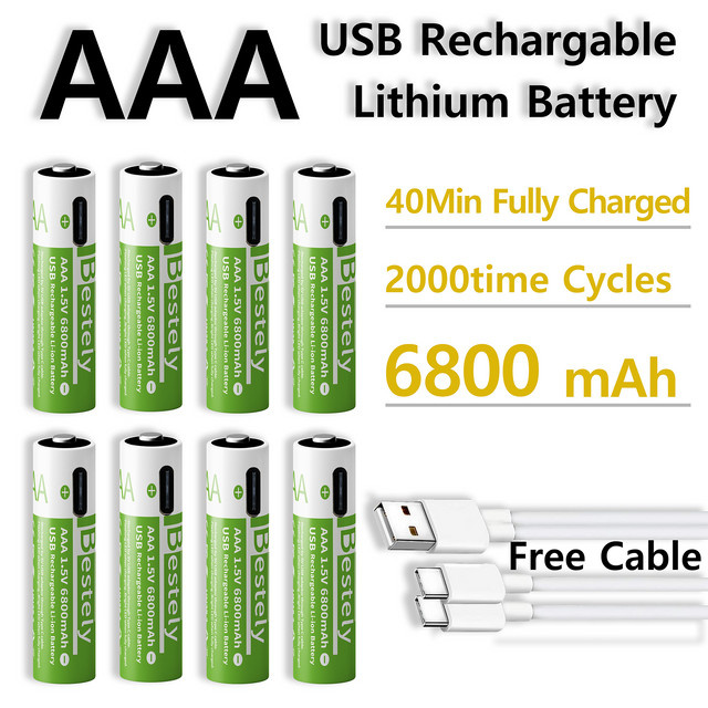 BaKKiter AAA Lithium-Ionen-Akku mit 6800 mAh und USB-C-Schnellladefunktion, wiederaufladbare 1,5 V Batterien - Bild 1