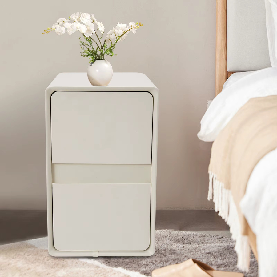 Moderner weißer Nachttisch von CNCEST mit 2 Schubladen und NAPPA-Oberfläche aus massivem Holz für dein Schlafzimmer - Bild 2