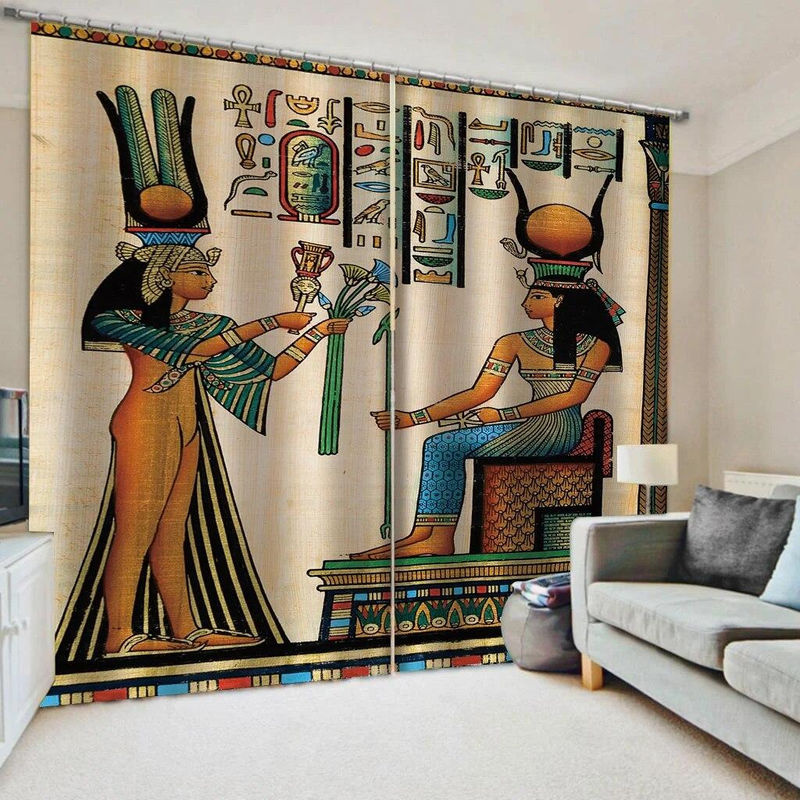 A Family Of Home Textiles Vorhang-Set mit ägyptischer Schrift in Stein-Optik, 2er-Set halbtransparent, Breite: 70 cm, Höhe: 160 cm - Bild 2